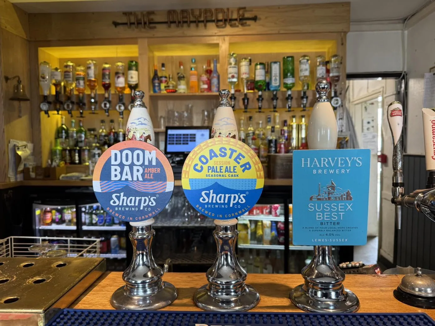 Real ale pumps at the bar